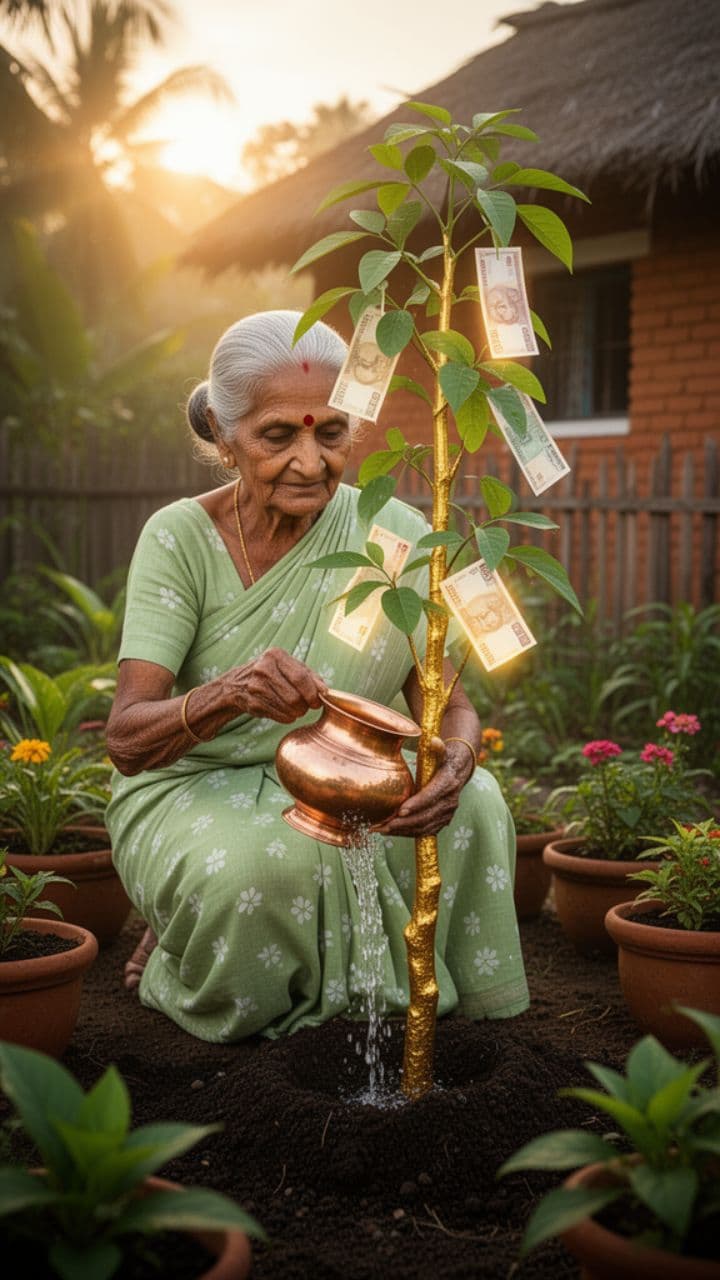 तूफान में उड़ते पैसों का पेड़