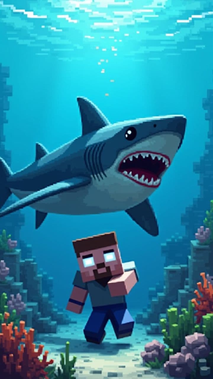 Smokey Minecraft Character vs. Shark Chase