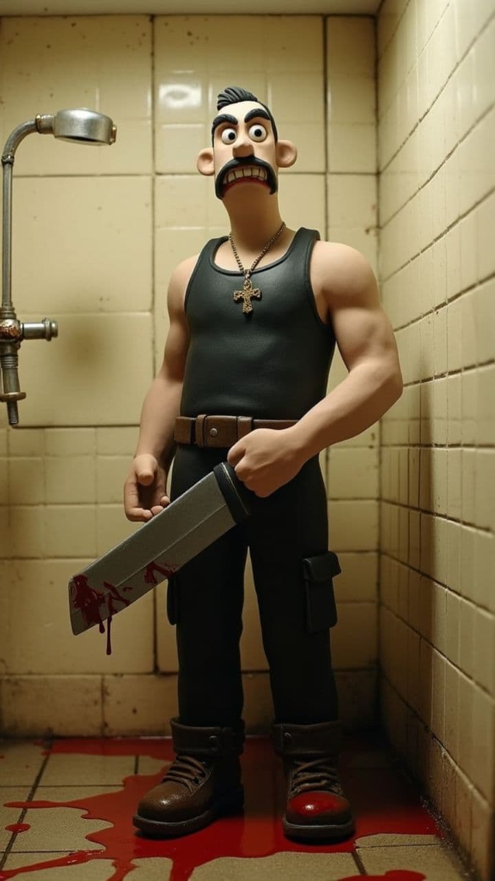 Bloody Machete in the Shower Room