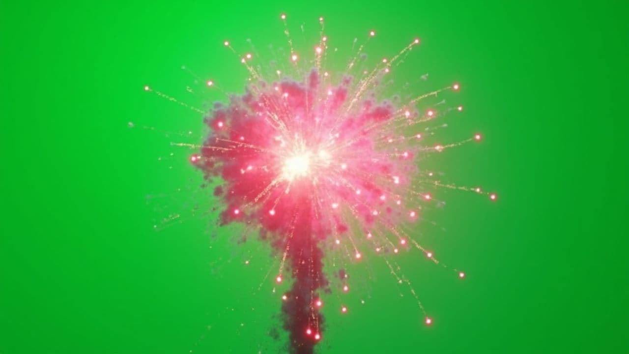 Pink Fireworks on Green Screen