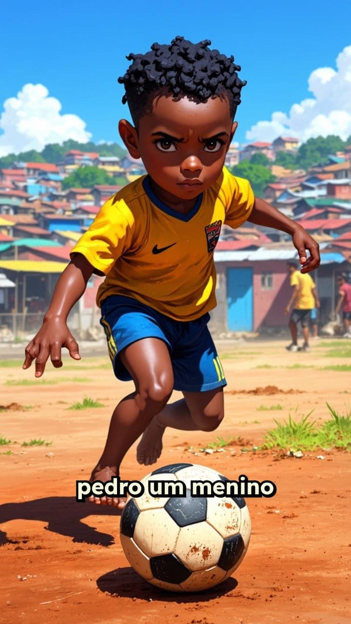 Pedro jogando futebol na favela