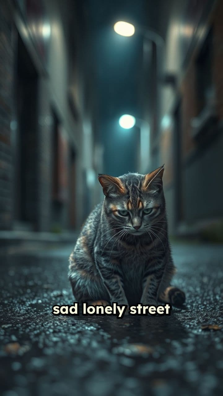 Lonely Stray Cat in the Rain