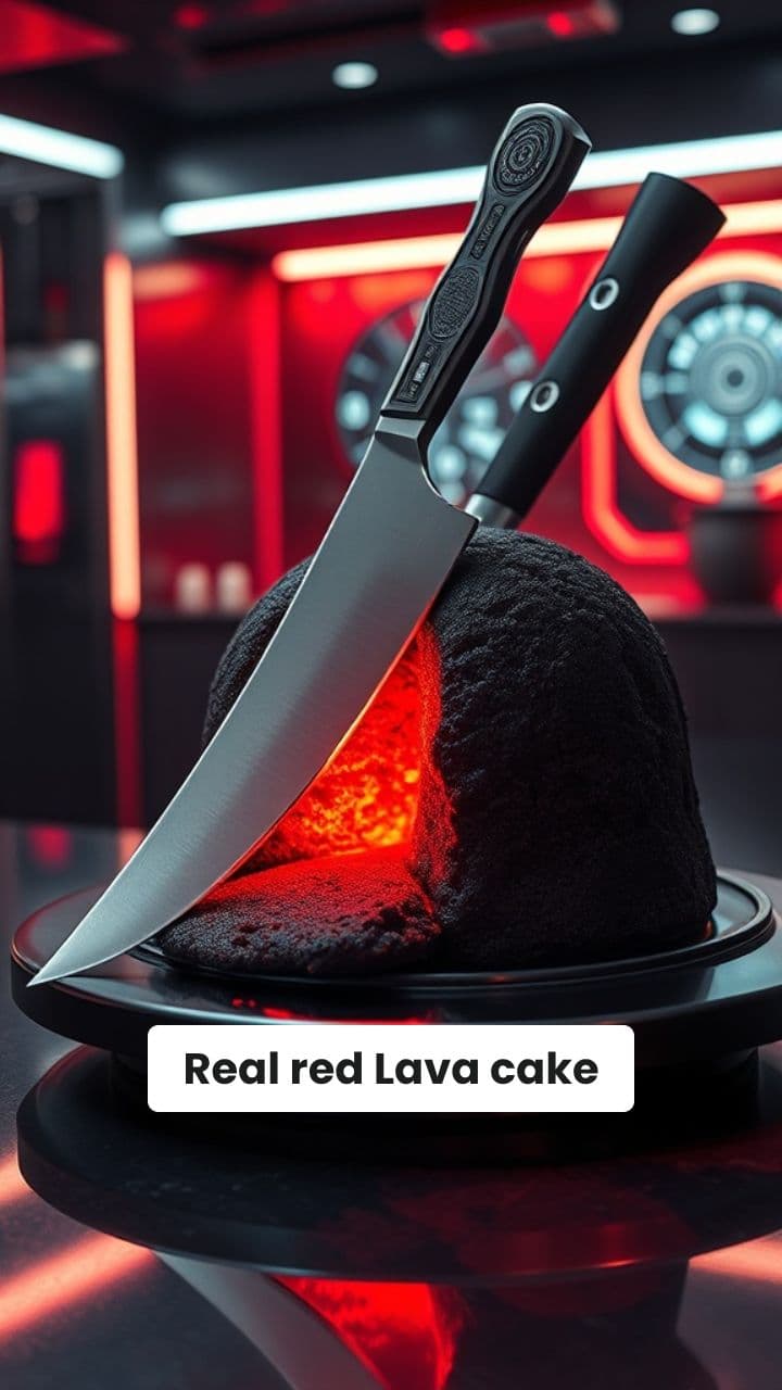 Lava Cake Cutting with Silver Knife