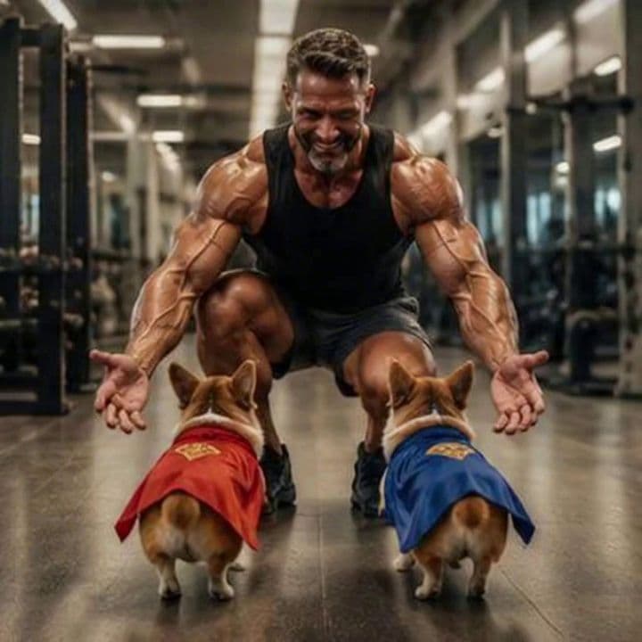Bodybuilder vs Corgi Superheroes