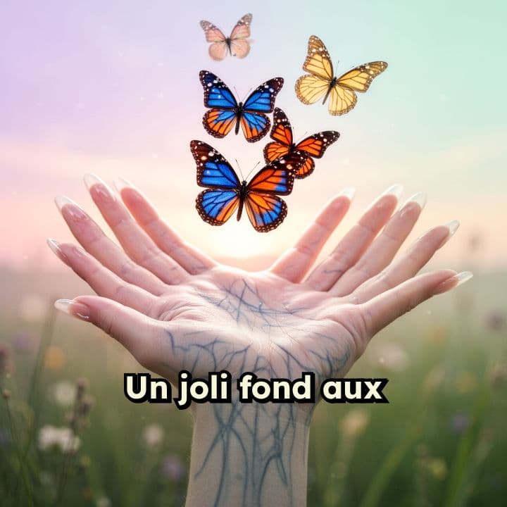 Main délicate et papillons pastel