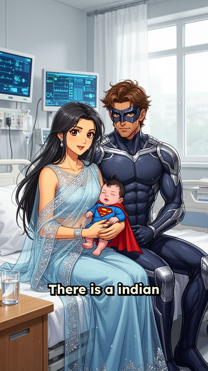 Superhero Couple with Newborn in Hospital