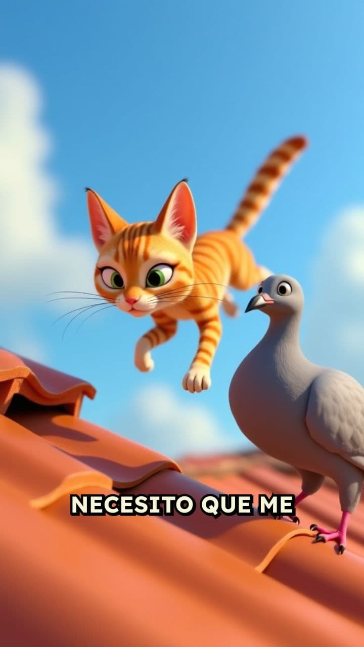 El gato y la paloma en el tejado