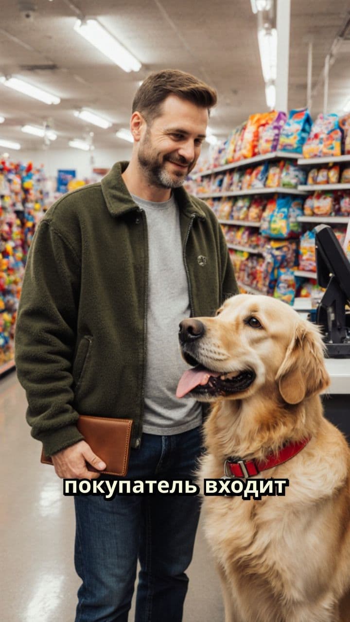 Счастливый покупатель с собакой