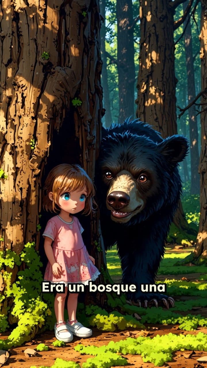 La niña y el oso en el bosque