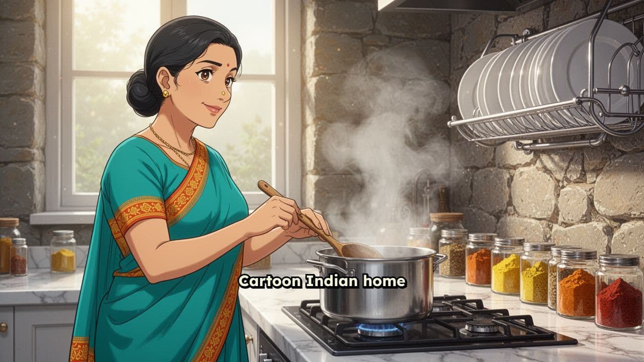 Mother Cooking, Teen in Living Room