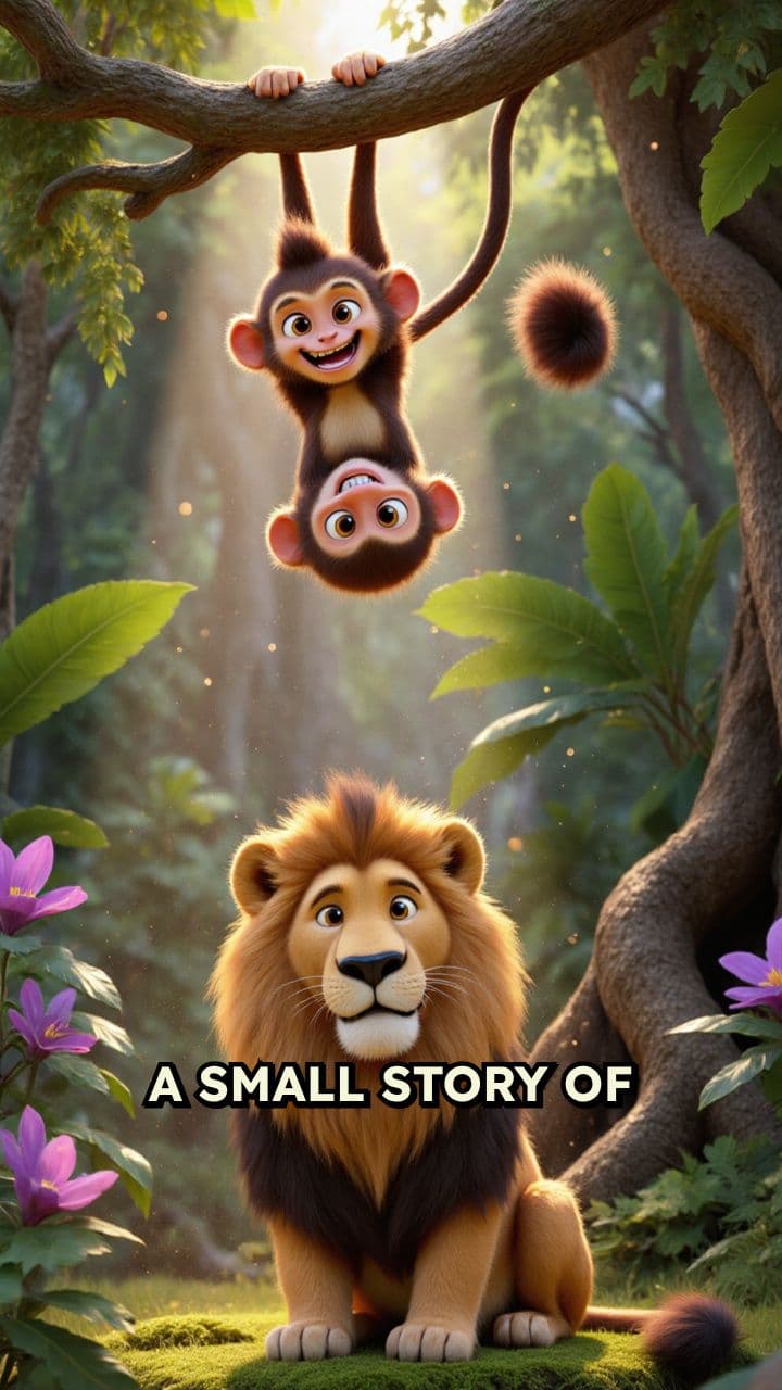 Monkey and Lion in the Forest