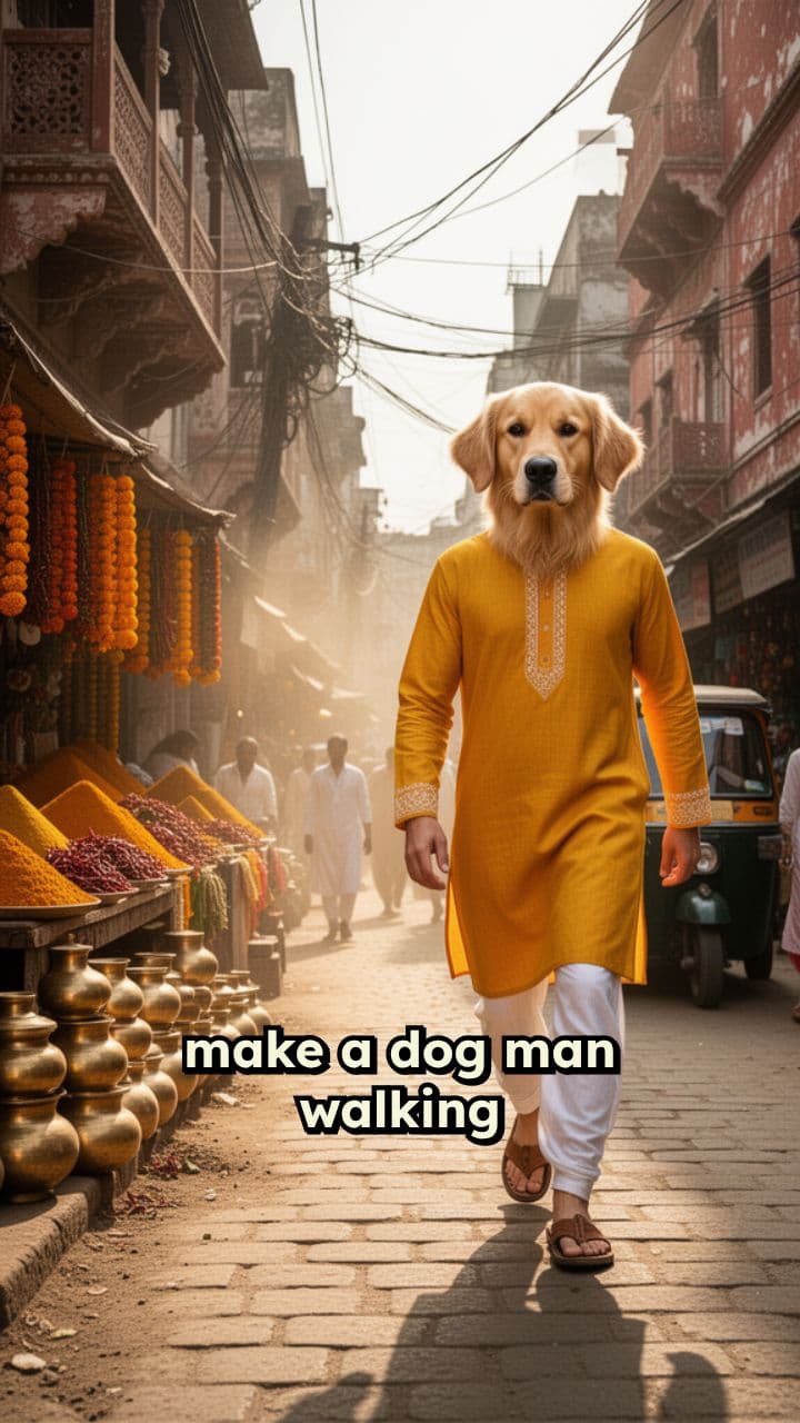 Dog Man Walking in India Street