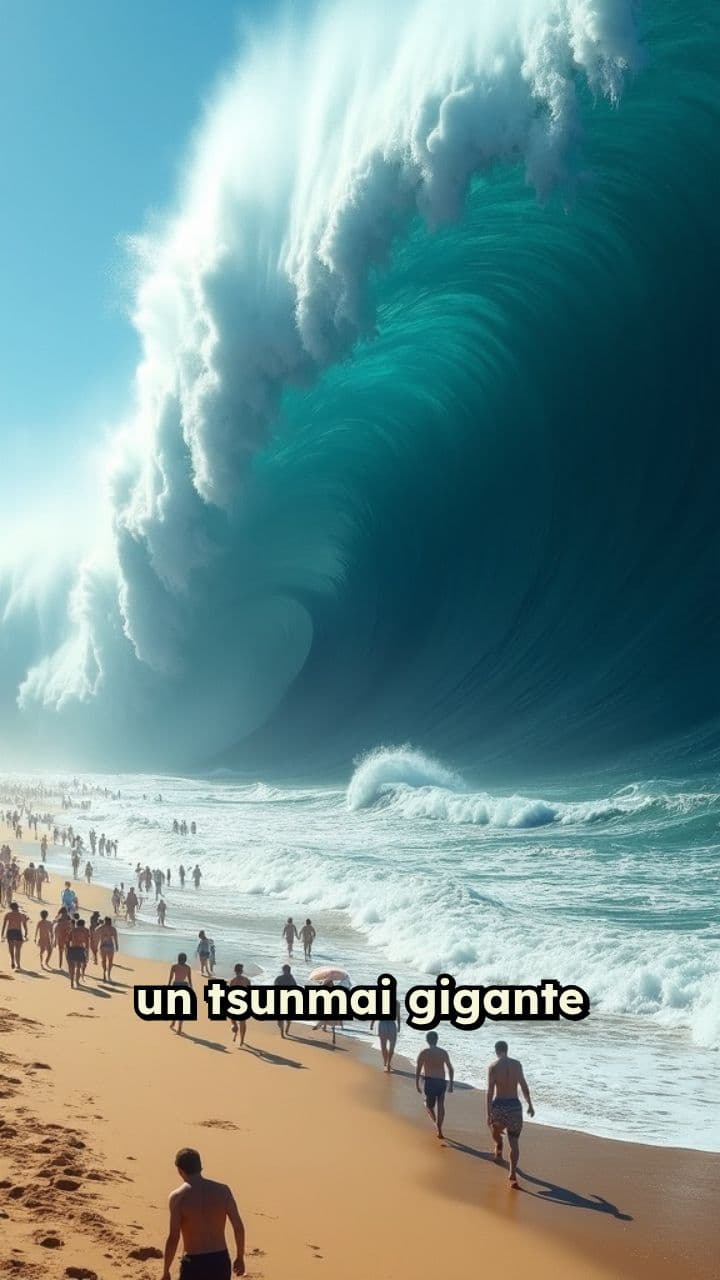 Tsunami gigante arrasa playa concurrida