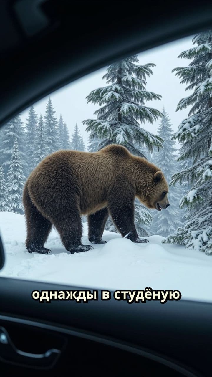 Медведь и ёлка в зимнем лесу