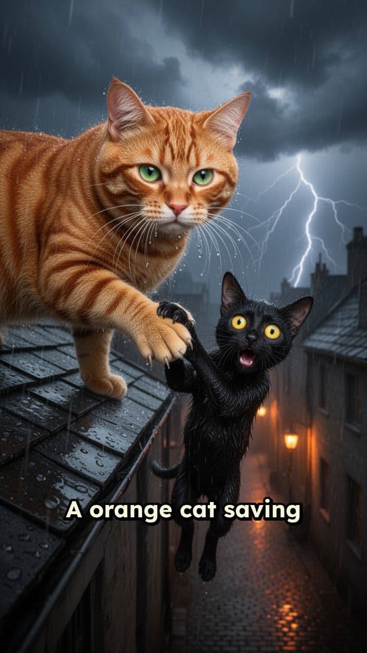 Orange Cat Saves Black Cat