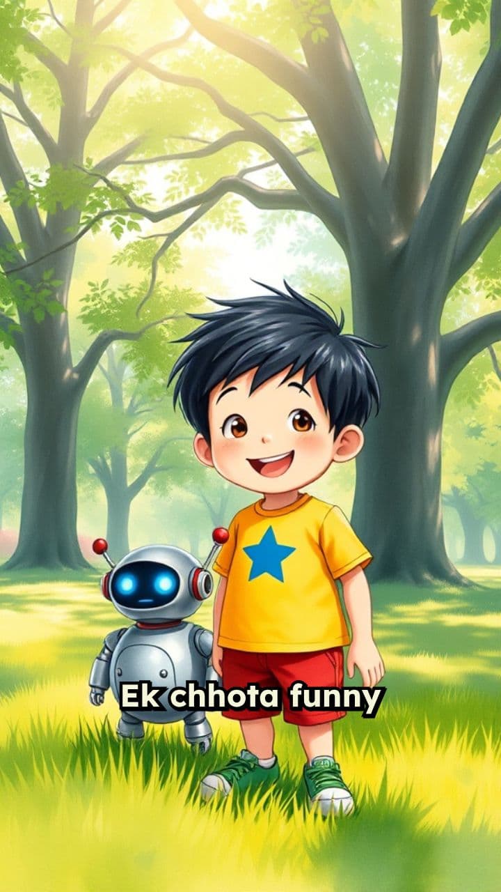 Funny Kid and Robot Treasure Hunt