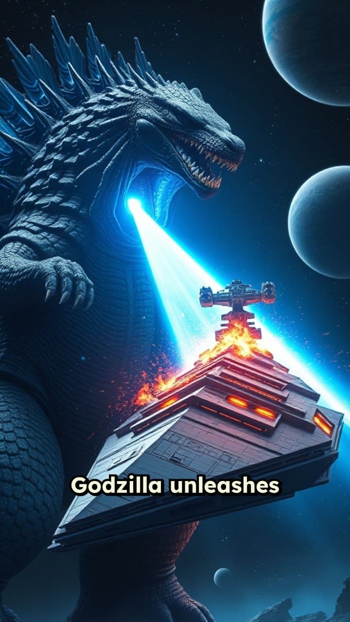 Godzilla schmilzt Star Destroyer mit Hitzestrahl
