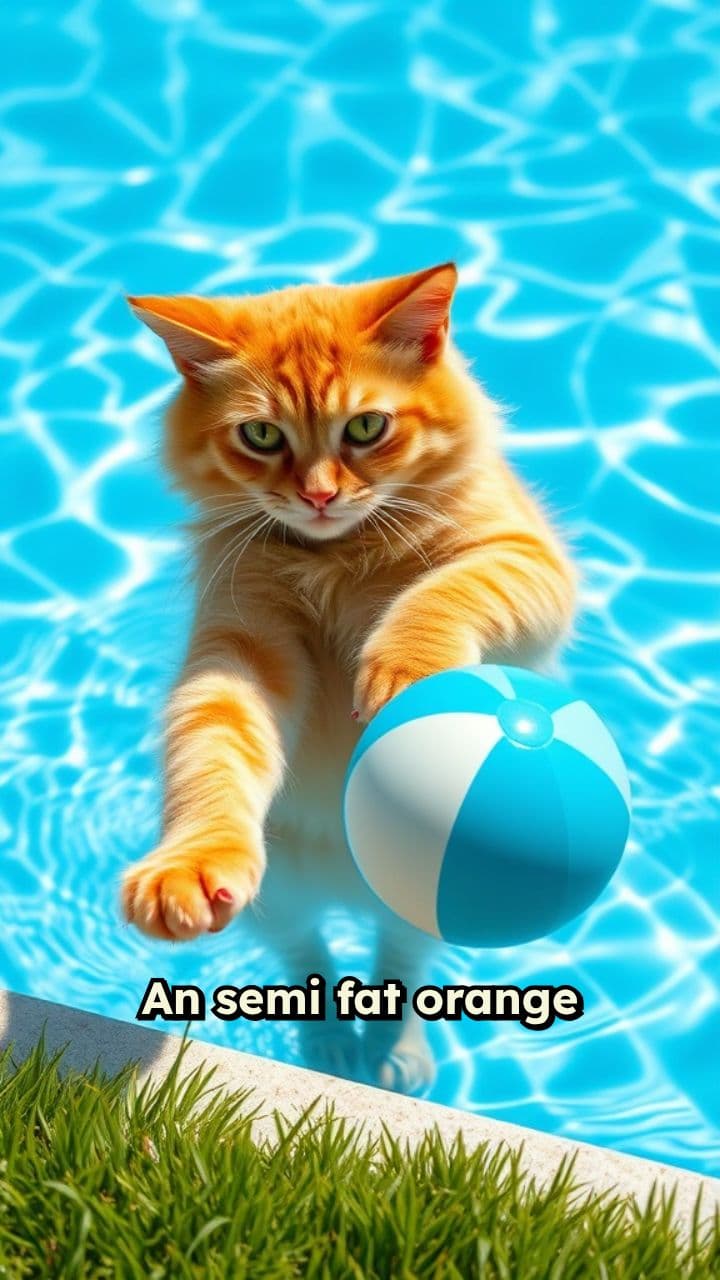 Cat Kicks Ball into Pool