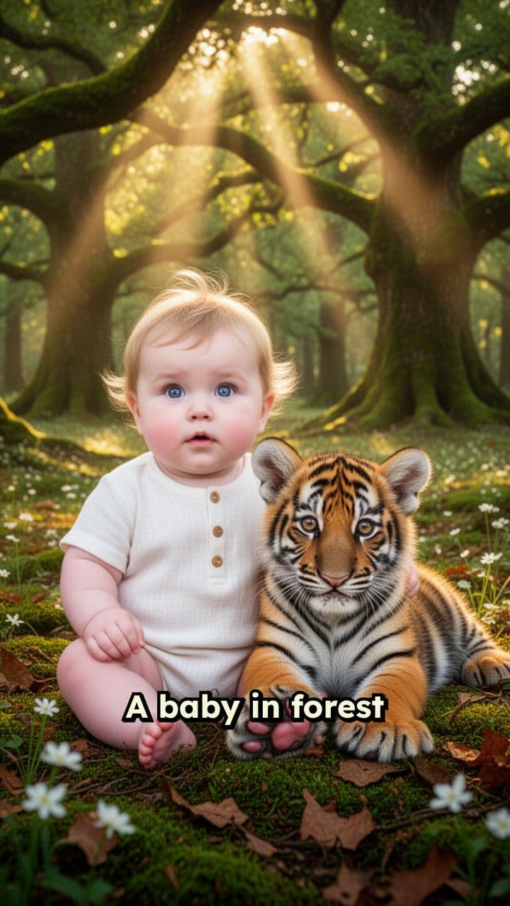 Baby and Tiger Cub in the Forest