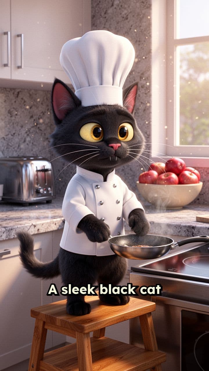 Chef Cat Flips Pancakes in Slow Motion