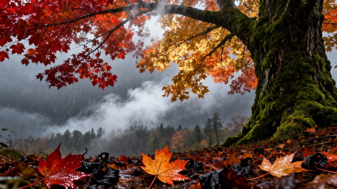 Autumn Rain in the Maple Forest