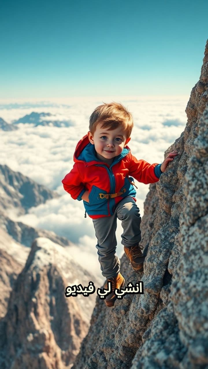طفل يتسلق جبلًا عاليًا
