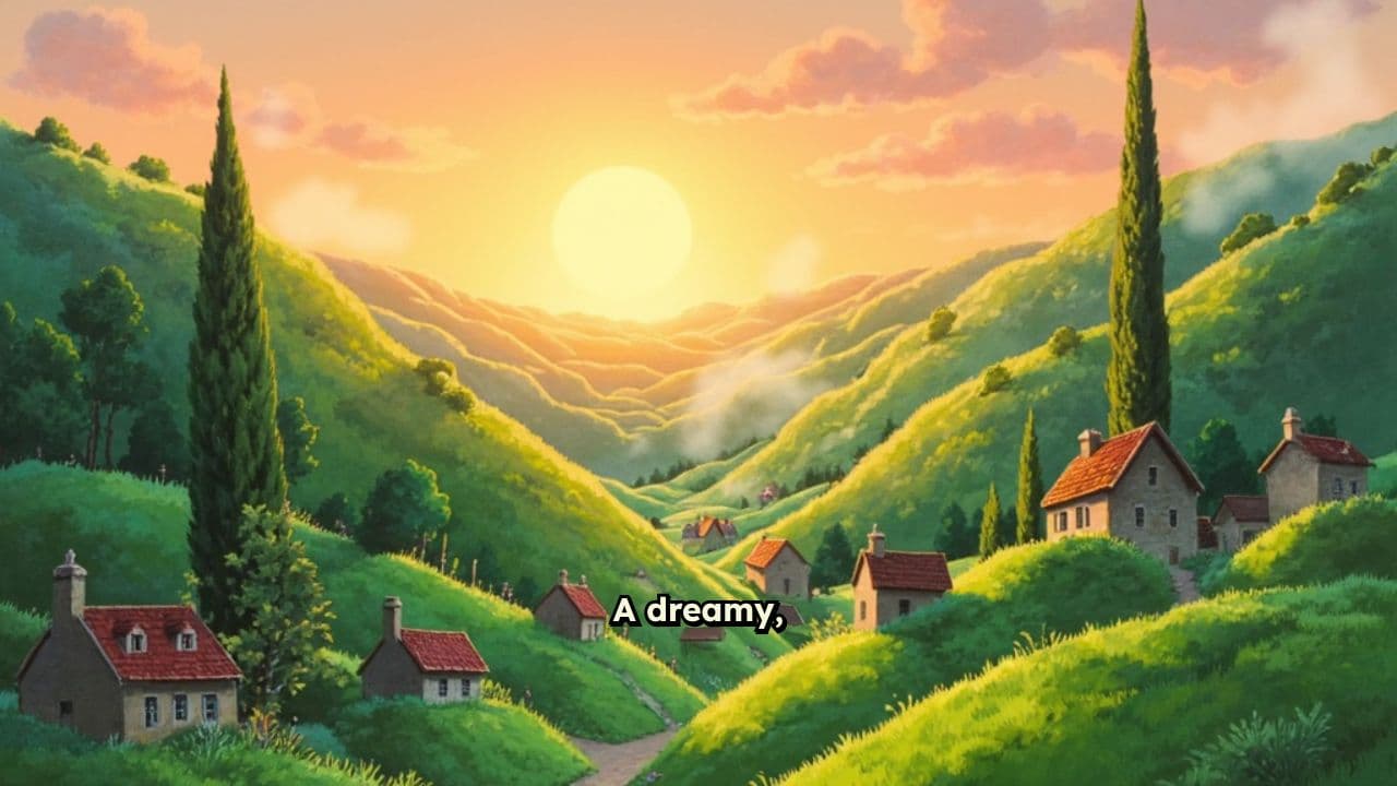 Whimsical Sunrise in a Magical Village