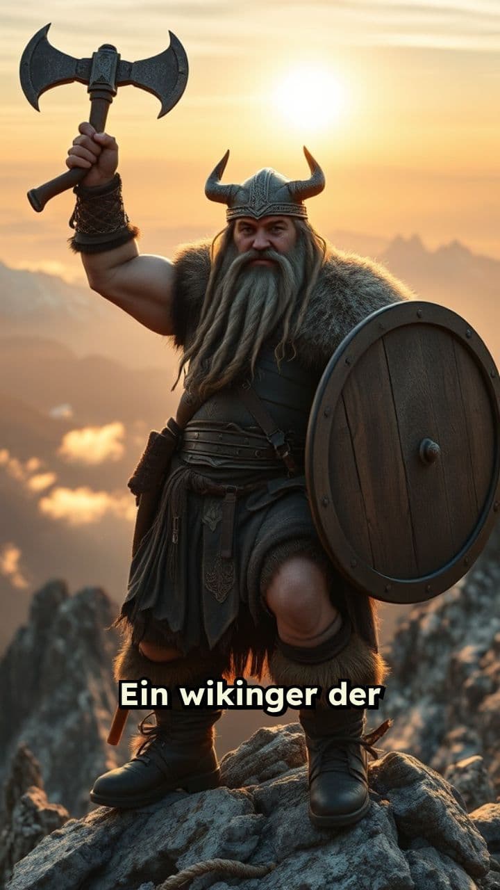 Wikinger auf dem Berg mit Axt