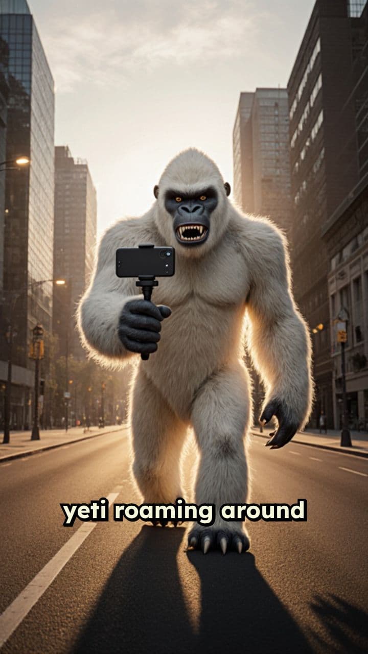 Yeti Takes Selfie in City Streets