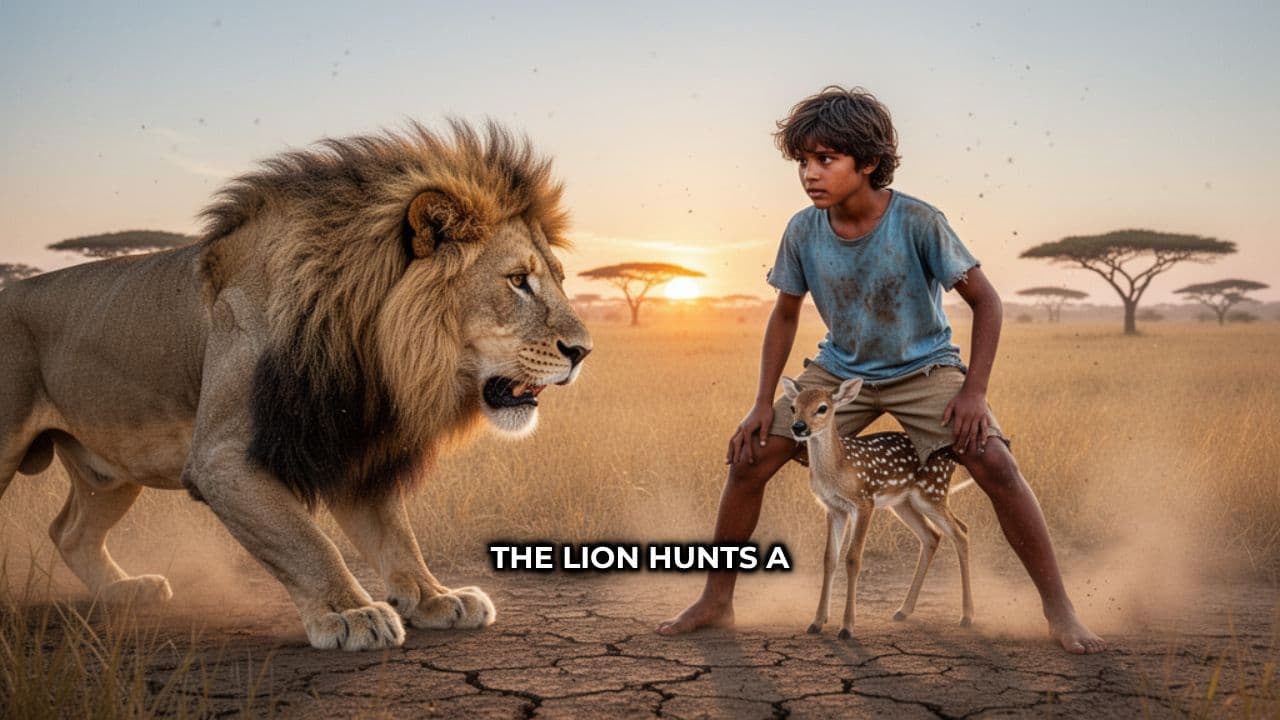 Boy Saves Deer from Lion