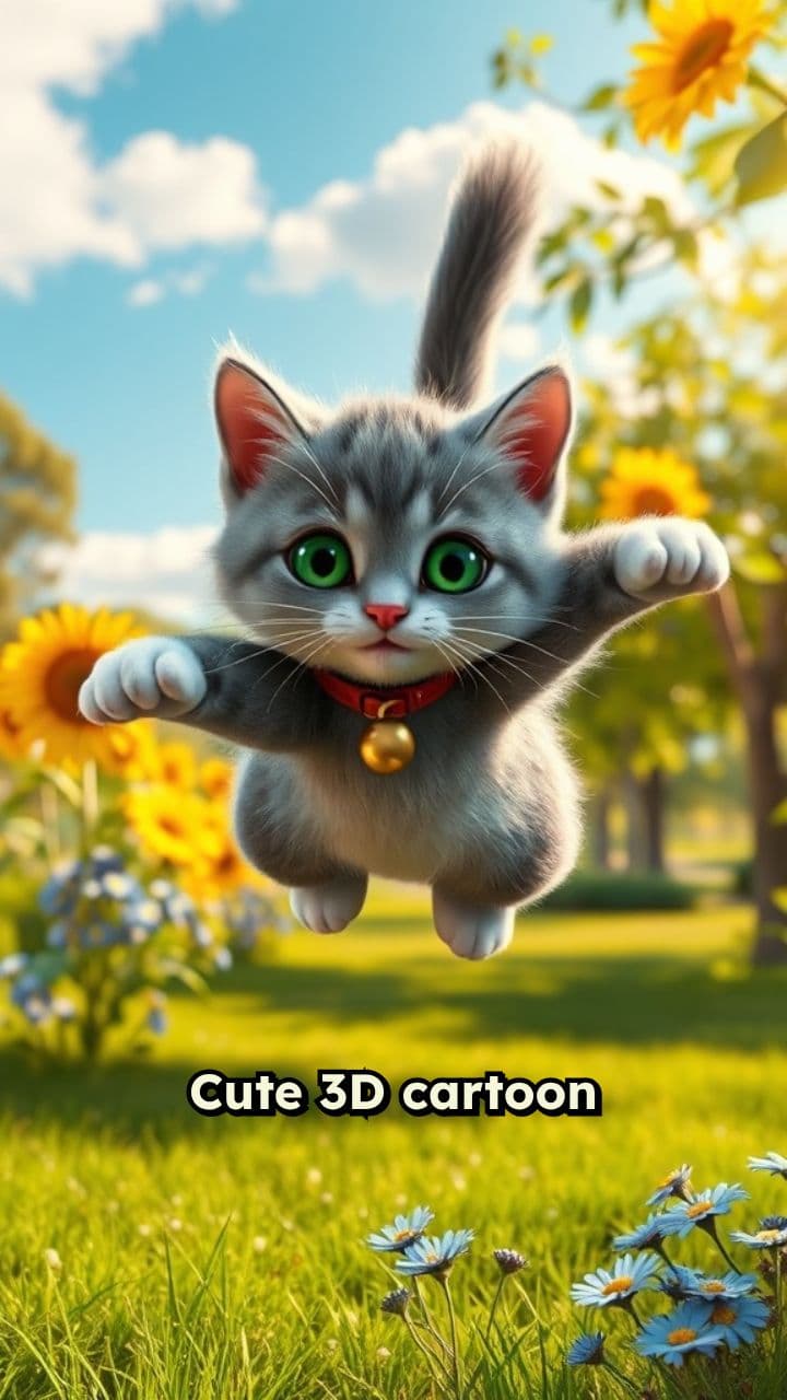 Happy Cartoon Cat in Sunny Park