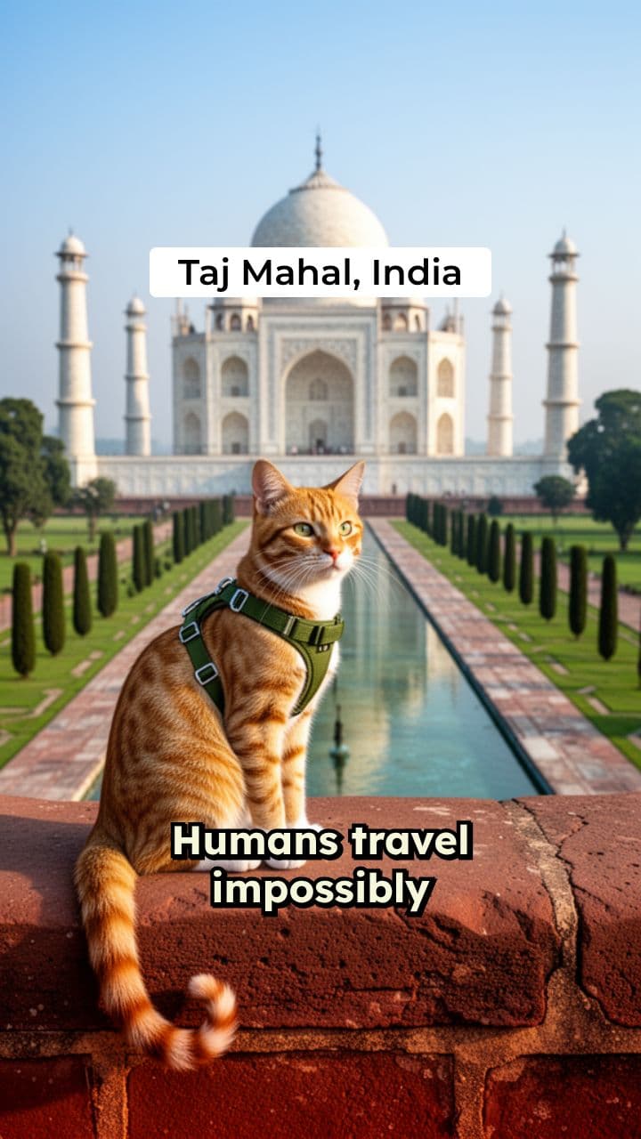 Milo the Travel Cat at the Taj Mahal