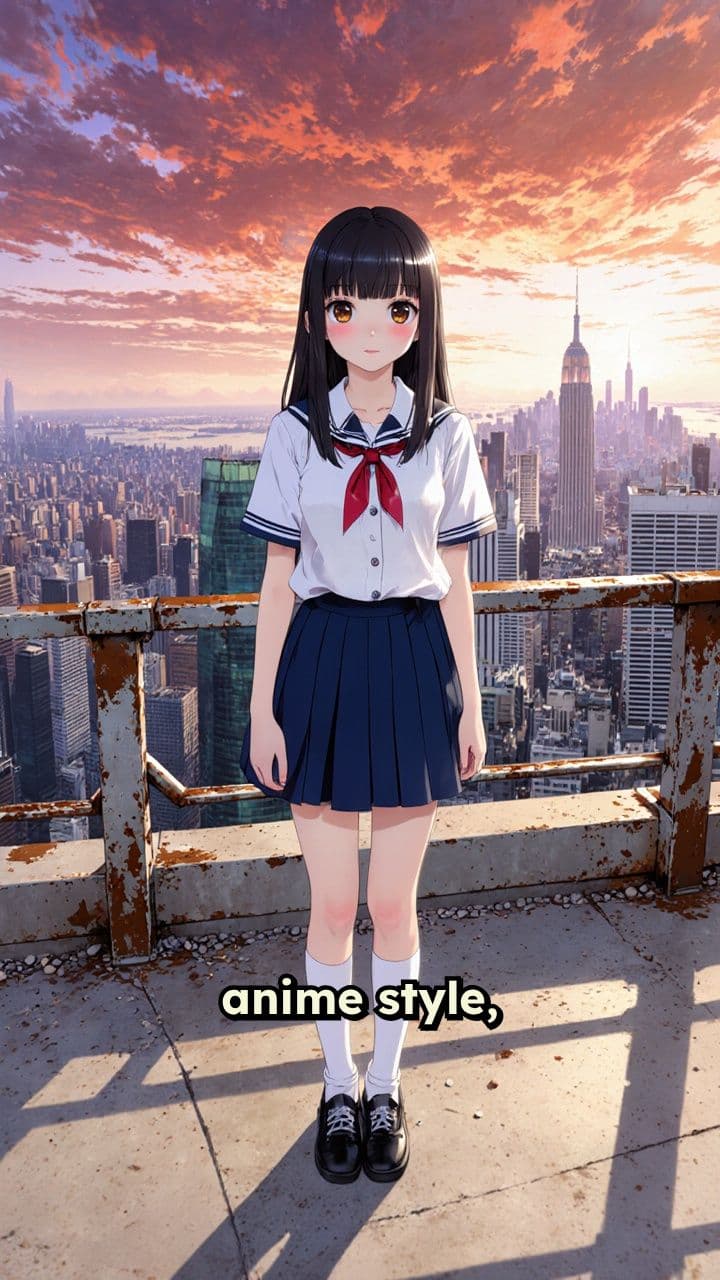 Rooftop Sunset in Neon City