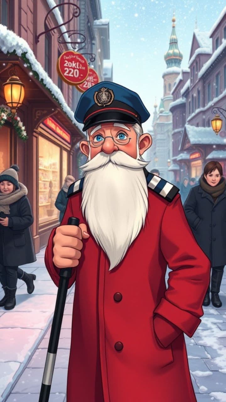 Дед Мороз-милиционер поздравляет прохожих