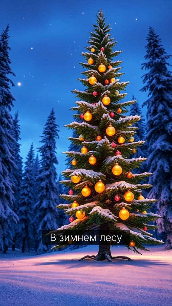 Дед Мороз у ёлки в лесу