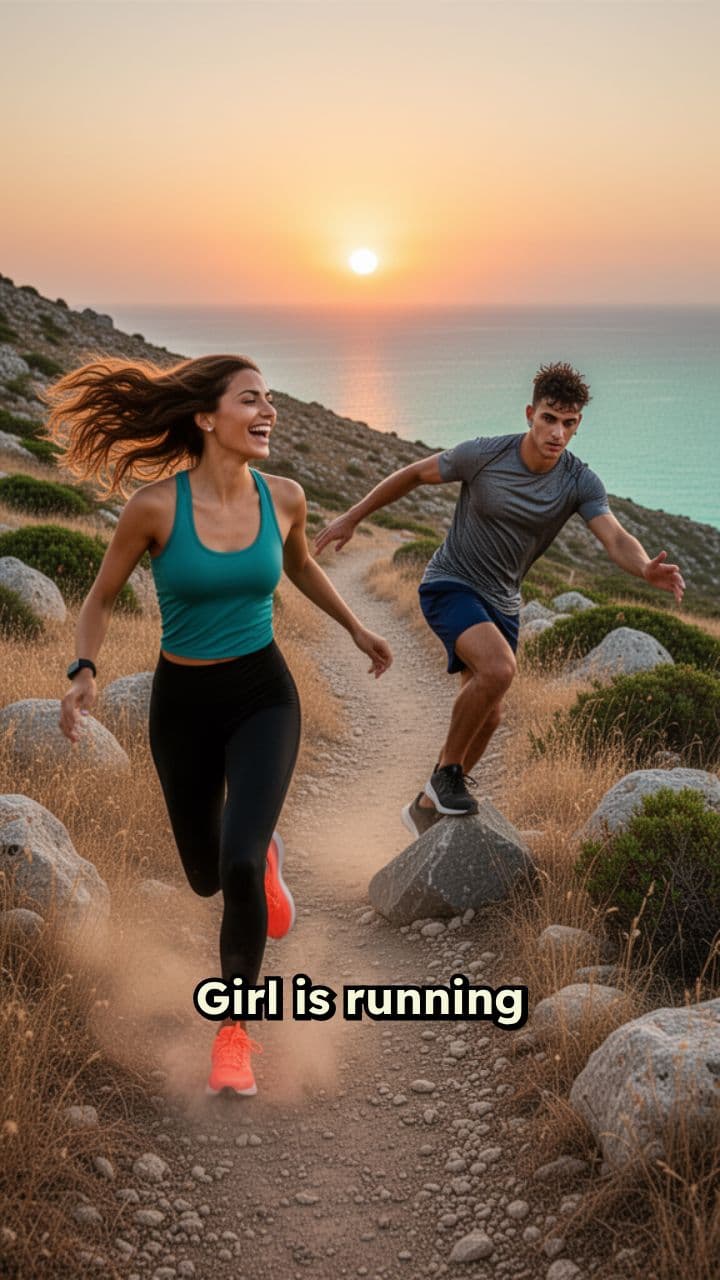 Girl Running as Boy Throws Stone