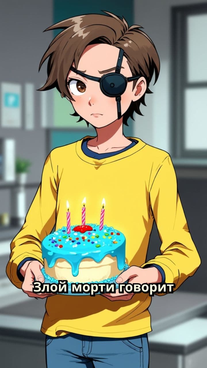 Злой Морти с тортом на день рождения