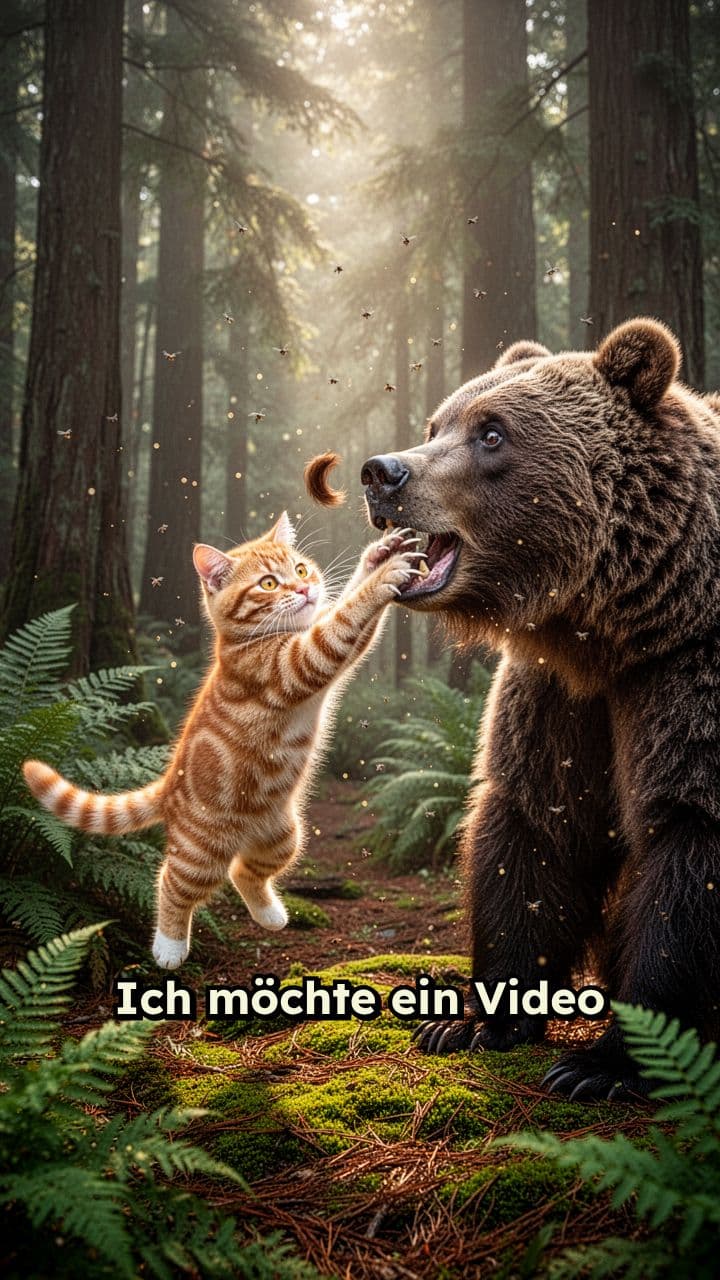 Katze verprügelt Bären im Wald