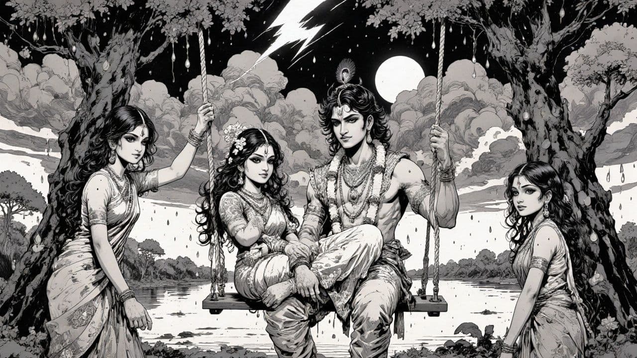 Radha-Krsna Swinging in Monsoon Night