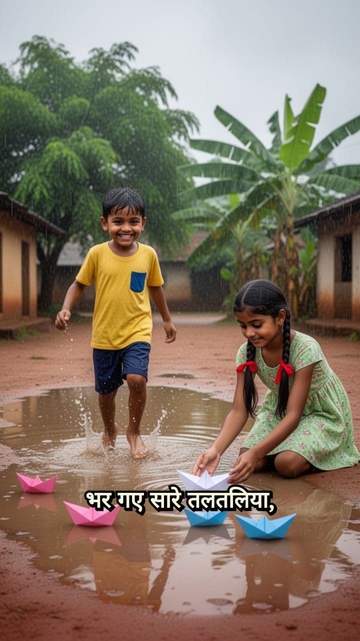 बारिश में बच्चों और जानवरों का मज़ा