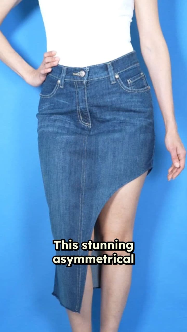 Upcycled Asymmetrical Denim Skirt Transformation