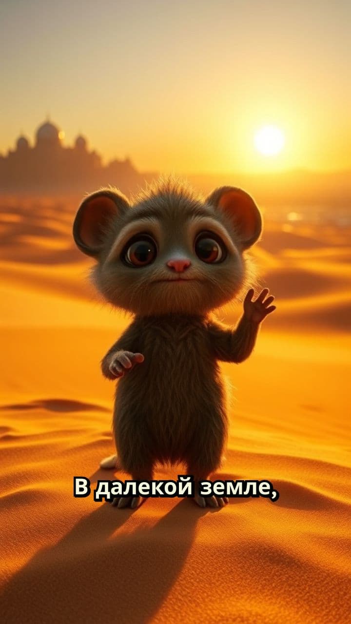 Чебурашка идет по песку в город