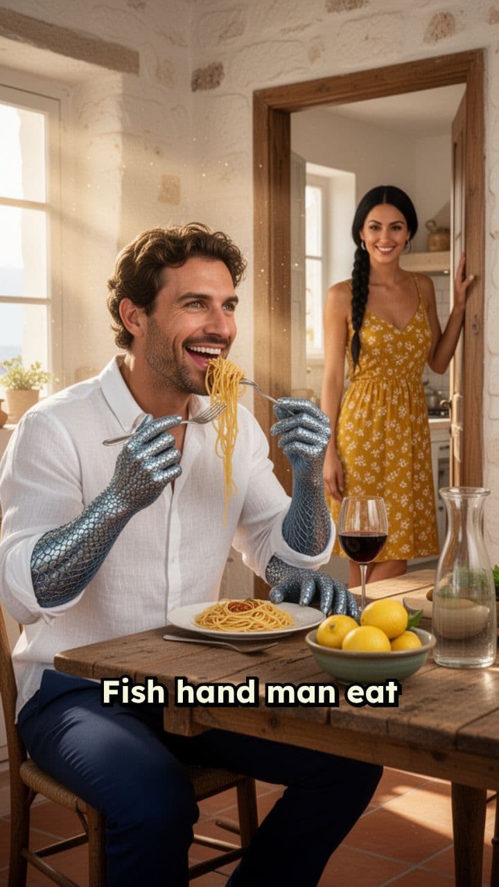 Fish-Handed Man Greets His Wife