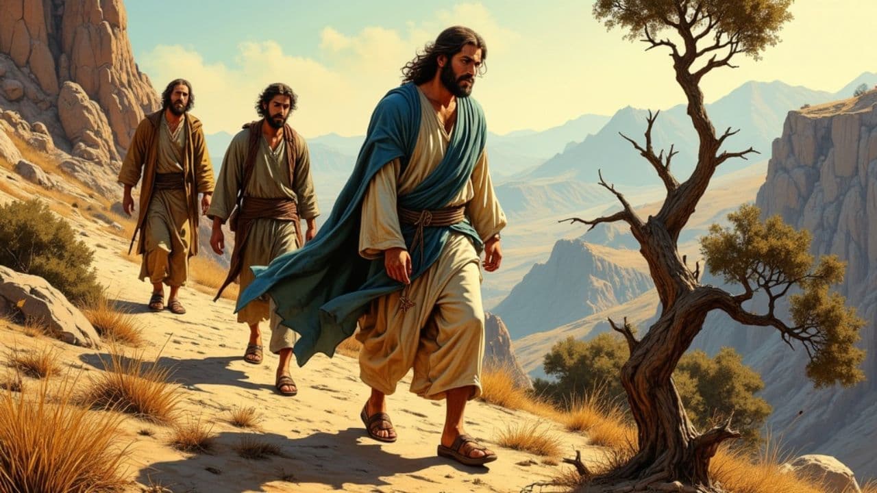 Jesus and Disciples Descend the Mountain
