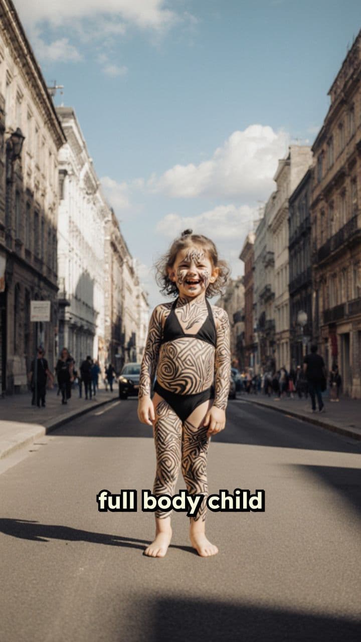 Child in Black Bikini with Body Art