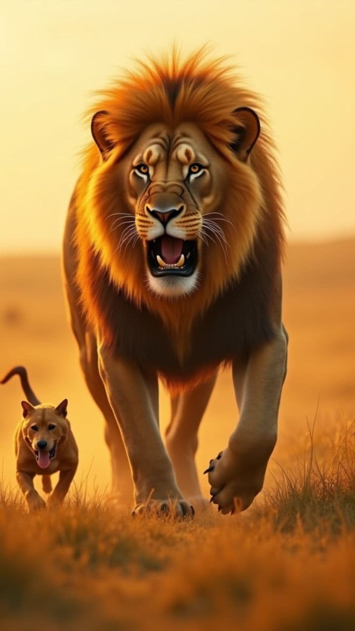 Brave Cat Saves Dog from Lion