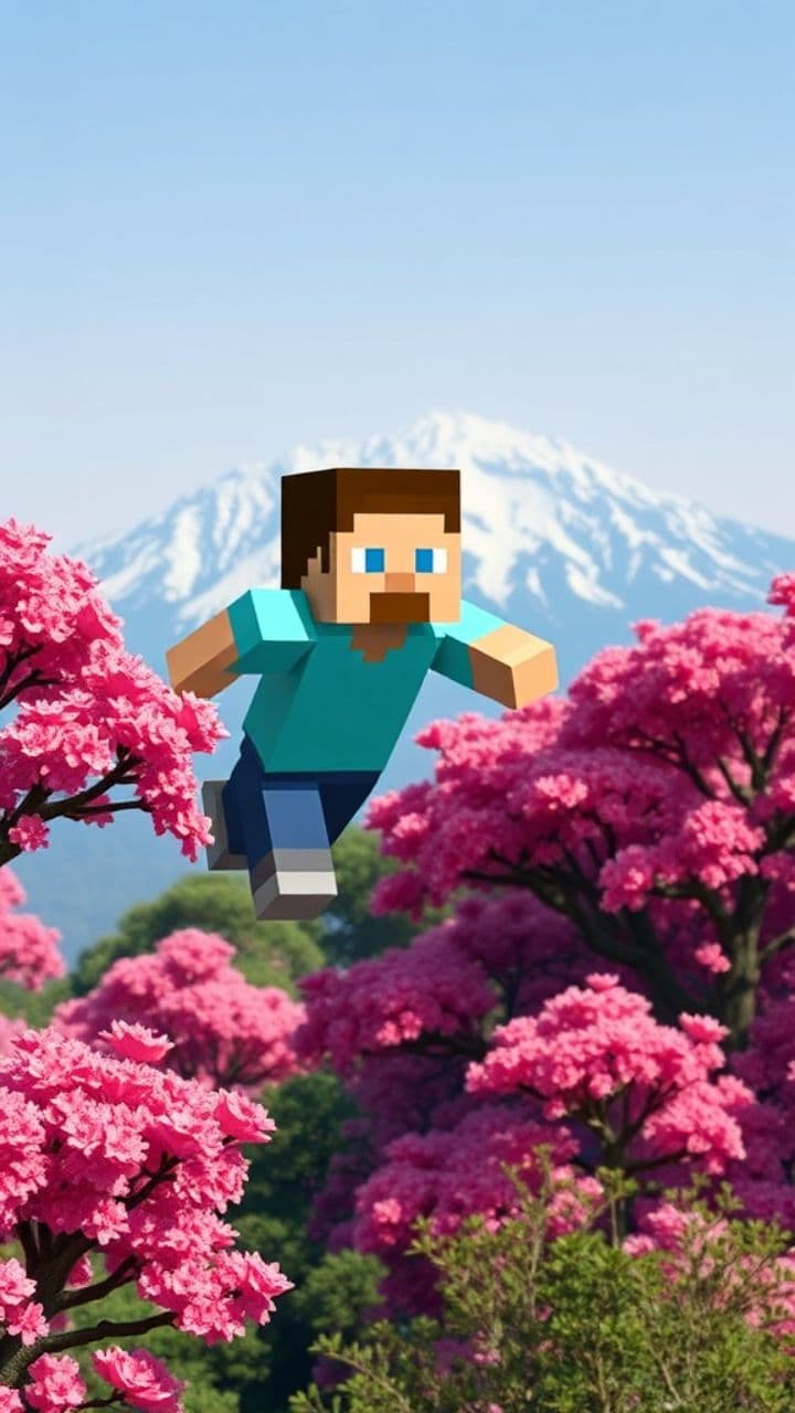 Steve sobre el bosque de cerezos