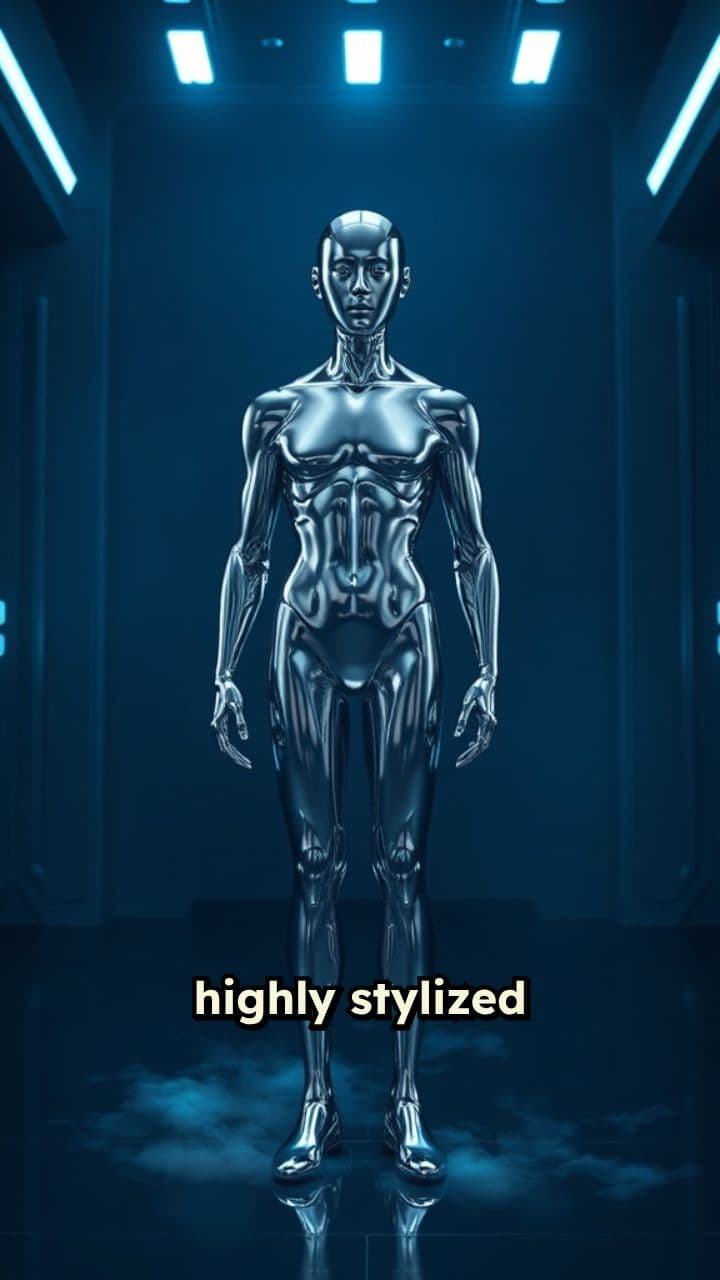 Chrome Figure at Holographic Console