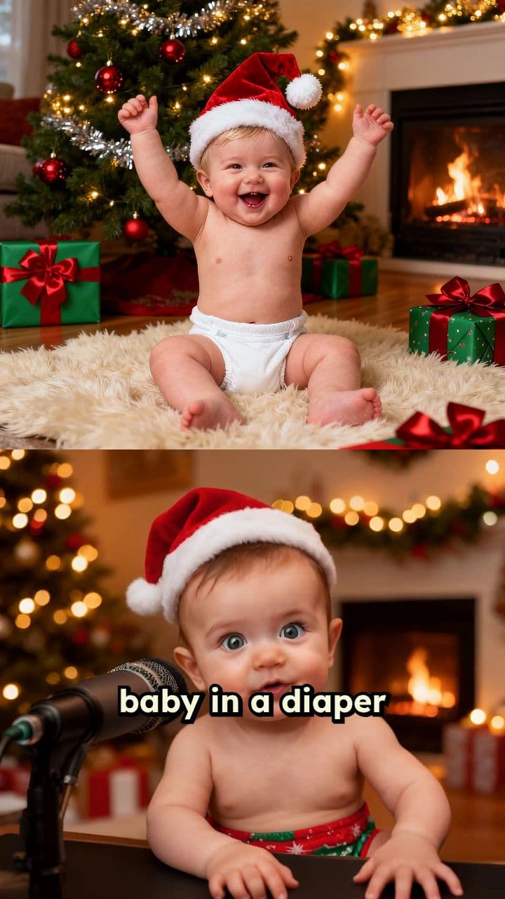 Baby in Diaper Says Merry Christmas