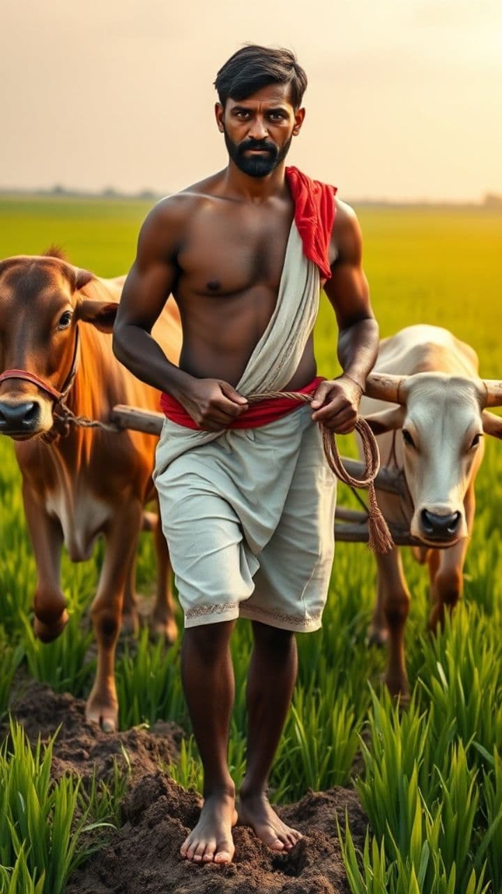 Indian Farmer Plowing